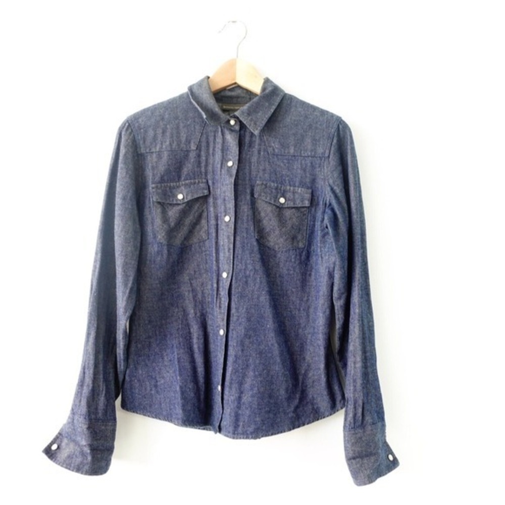 Banana Republic Womens Western Denim Shirt MEDIUM Blue‎ Cotton Shacket Classic